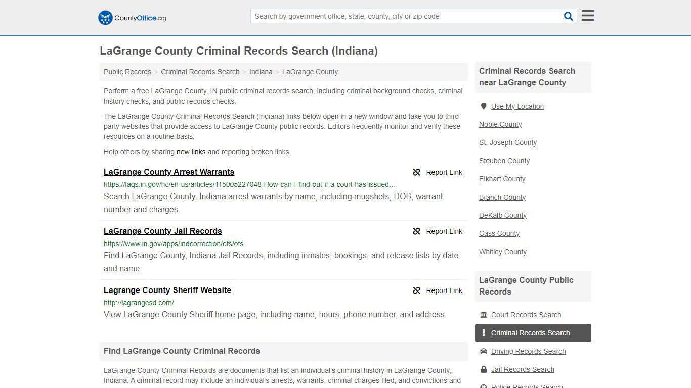 LaGrange County Criminal Records Search (Indiana) - County Office