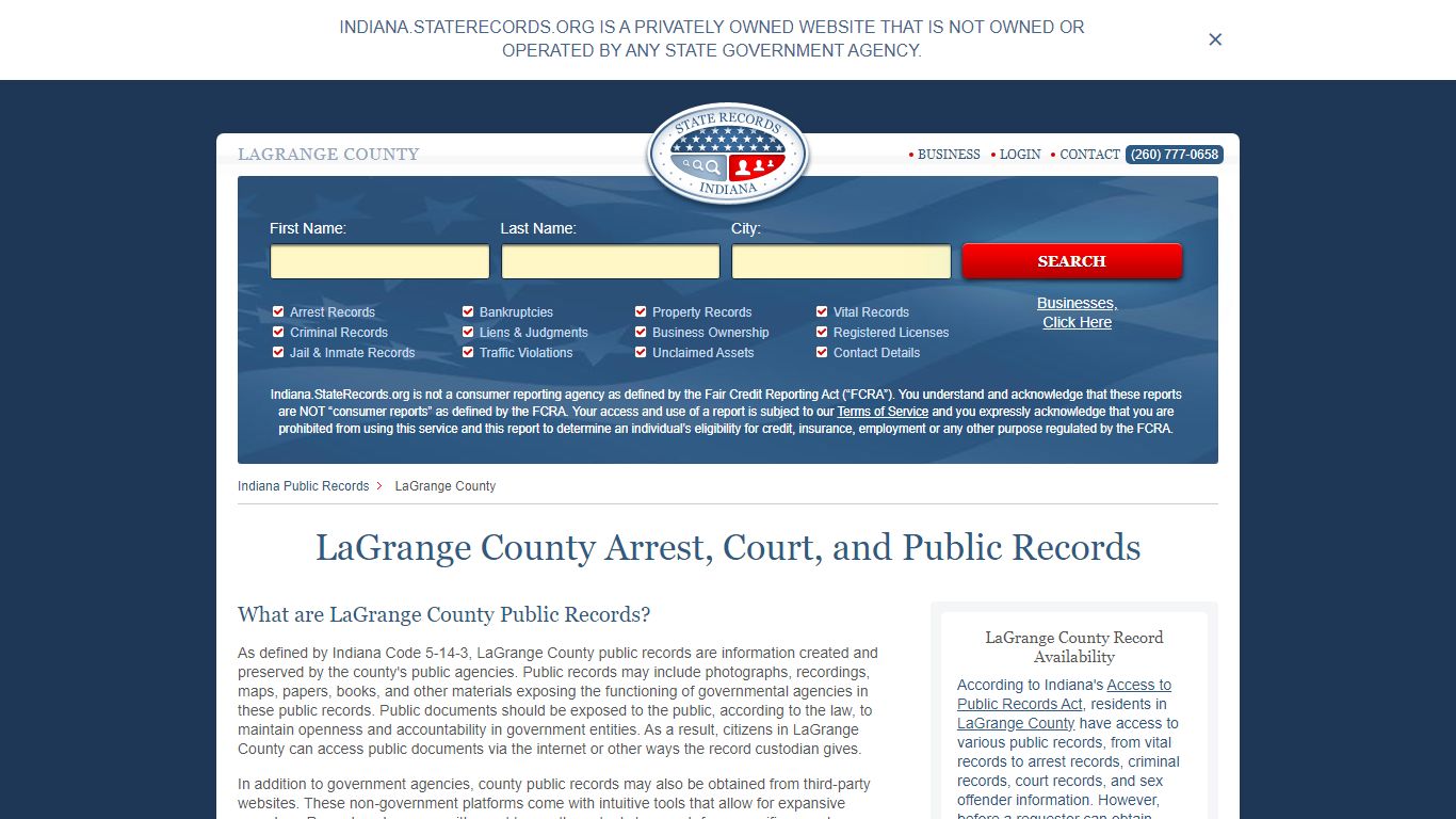 LaGrange County Arrest, Court, and Public Records